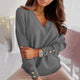 V Neck Long Sleeve Pullover Knitted Cardigan Tops